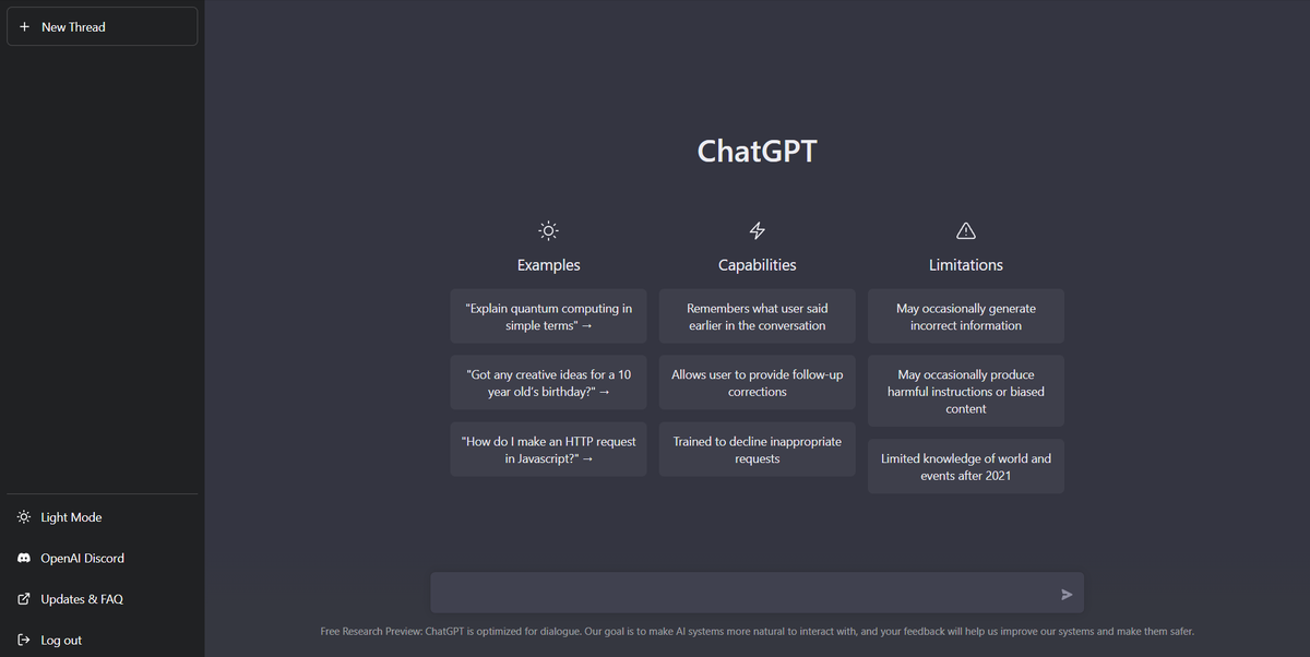 ChatGPT nightmode homepage