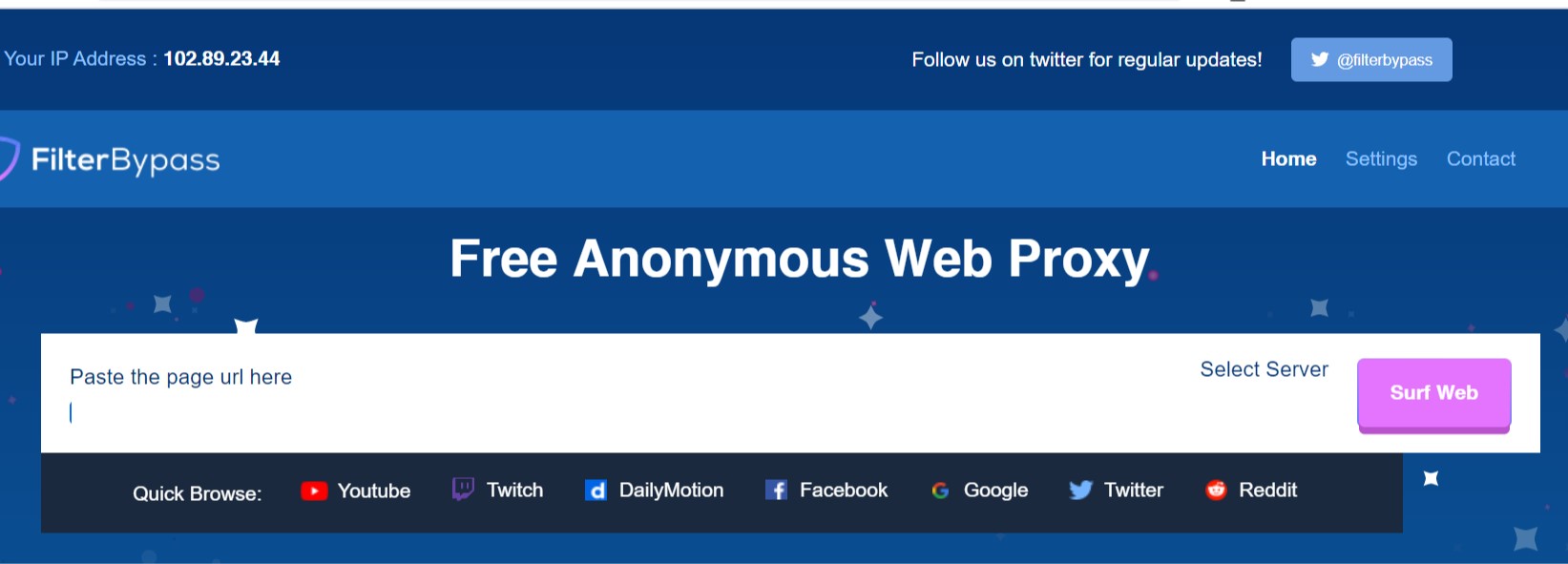 FilterBypass free anonymouse web proxy site